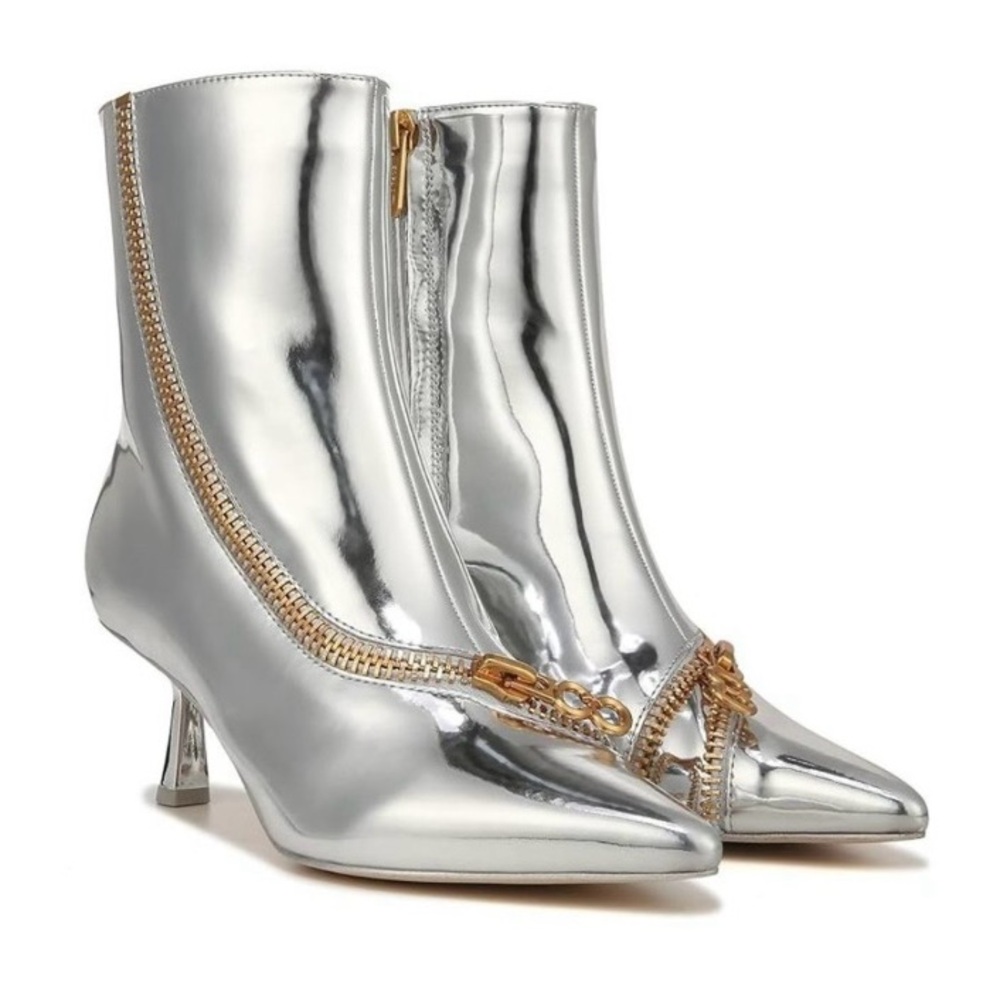 Sia silver heeled Boots with Gold Zipper detail